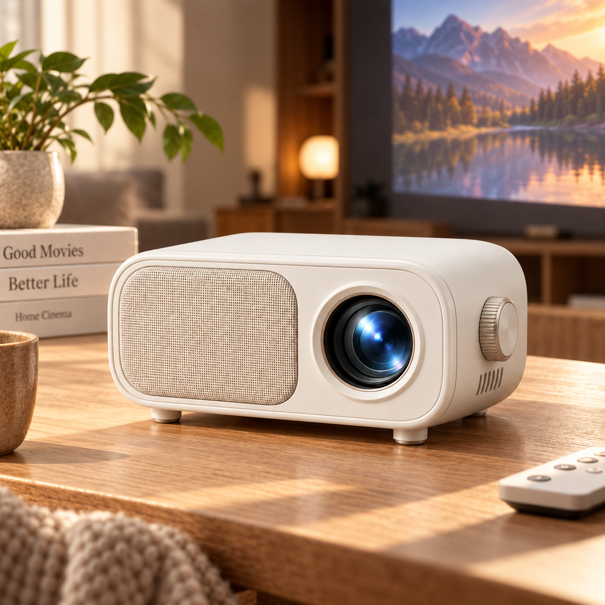Mini proyector compacto de estilo retro – Elegante proyector para cine en casa, ideal para sala, recámara y noches de películas