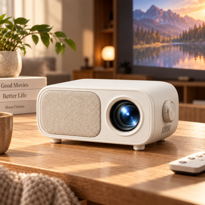 Mini proyector compacto de estilo retro – Elegante proyector para cine en casa, ideal para sala, recámara y noches de películas
