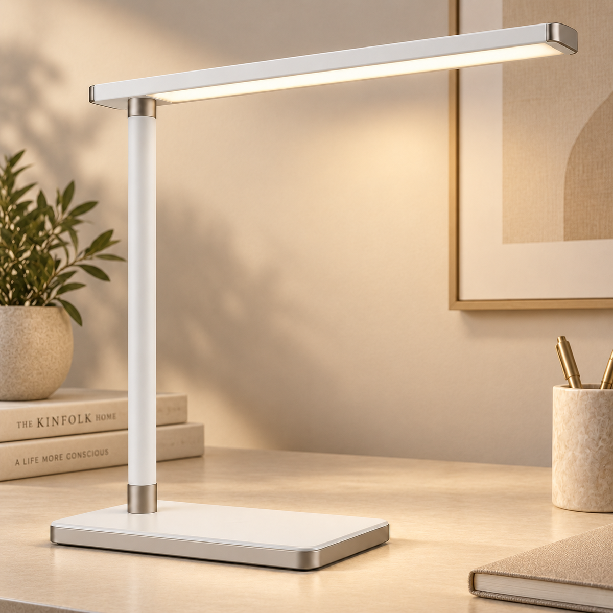 Lámpara LED de escritorio minimalista en color blanco – Luz de trabajo delgada para oficina, home office y espacios de lectura