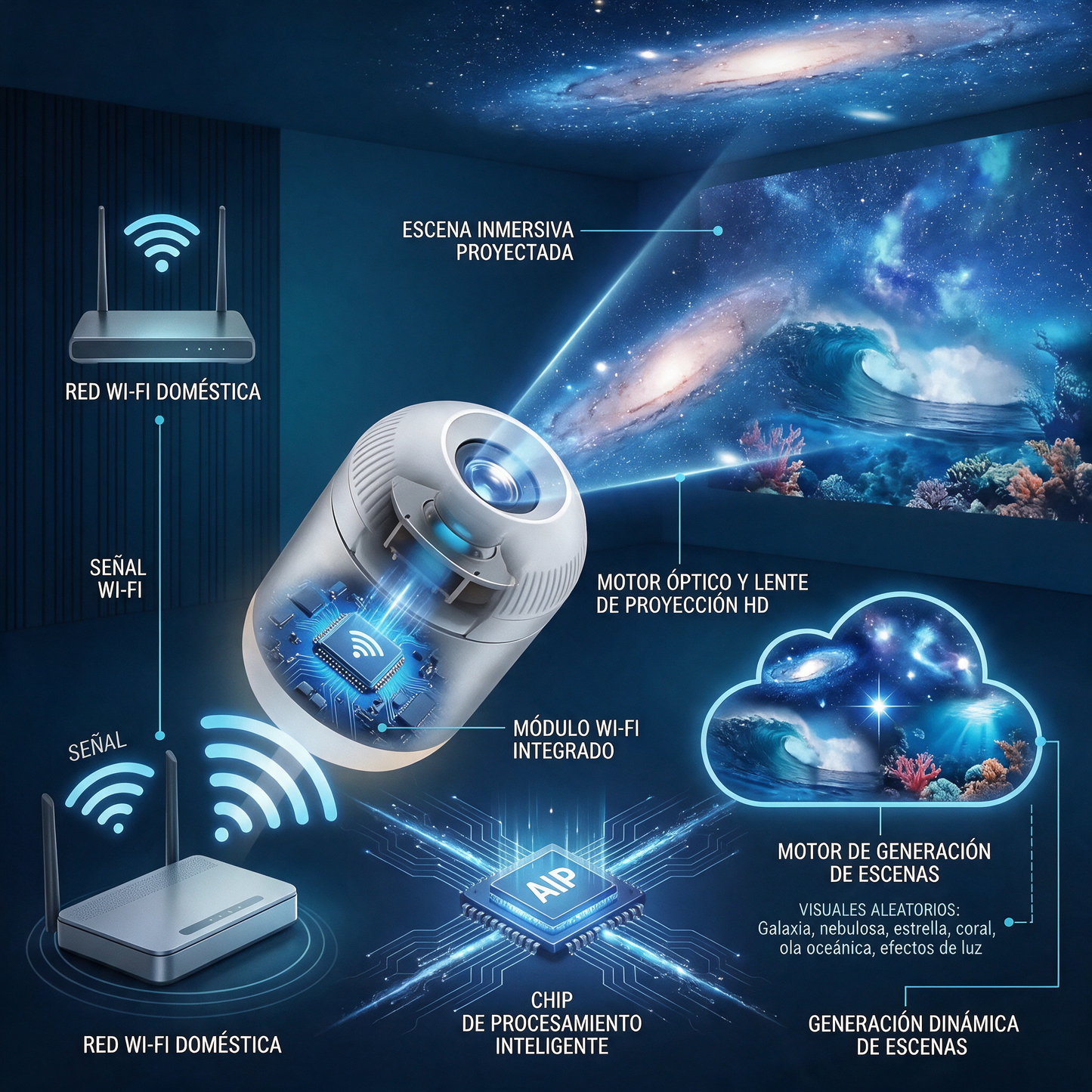 🌳 Comauo® Proyector de Luz de Noche - Proyector Estelar Holográfico Inteligente