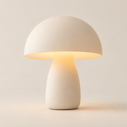 Lámpara LED de mesa en forma de hongo en blanco crema – Luz nocturna minimalista con cálida iluminación ambiental