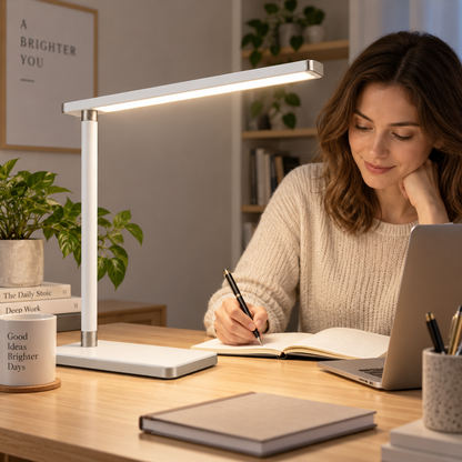 Lámpara LED de escritorio minimalista en color blanco – Luz de trabajo delgada para oficina, home office y espacios de lectura