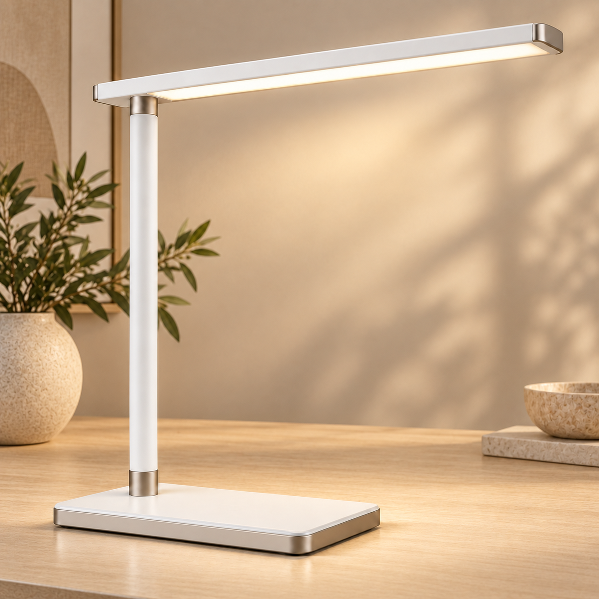 Lámpara LED de escritorio minimalista en color blanco – Luz de trabajo delgada para oficina, home office y espacios de lectura