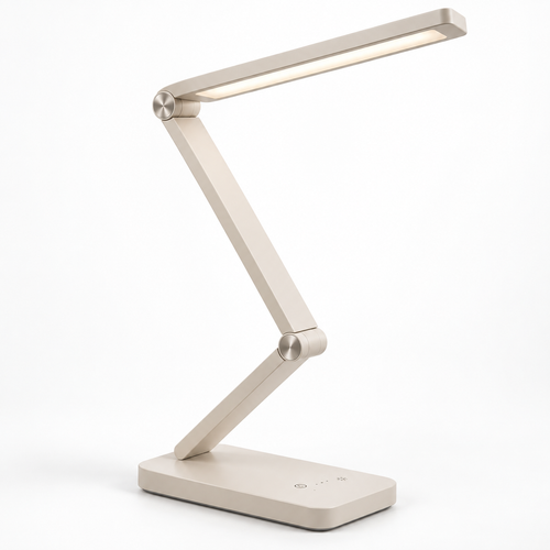 Lámpara LED de escritorio ajustable en blanco crema – Luz de trabajo moderna con controles táctiles para home office y lectura