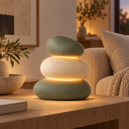 Lámpara LED de mesa con diseño de piedras apiladas – Luz ambiental decorativa con un cálido resplandor blanco