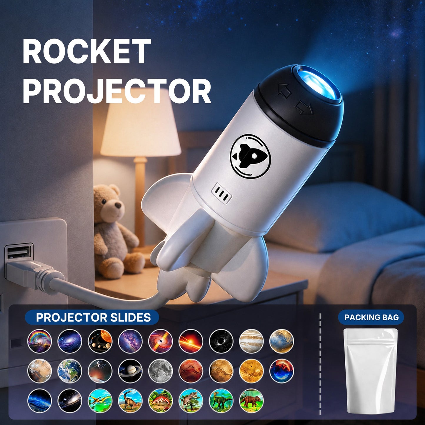 🌳BVJ® Smart Wi-Fi Rocket Star Projector Night Light—💝Create a magical galaxy, ocean, and starry-sky atmosphere for bedrooms, kids’ rooms, and relaxing nights.