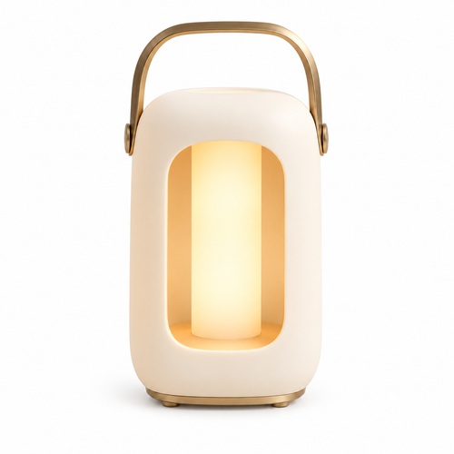 Linterna LED portátil en blanco crema – Luz nocturna minimalista con cálida iluminación ambiental