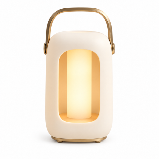 Linterna LED portátil en blanco crema – Luz nocturna minimalista con cálida iluminación ambiental