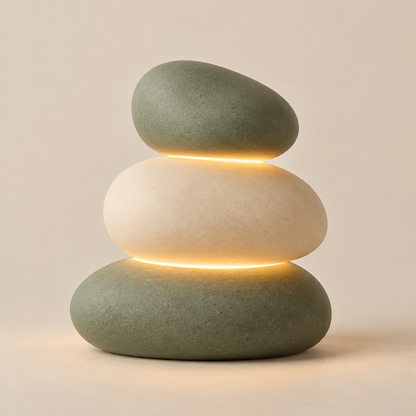 Lámpara LED de mesa con diseño de piedras apiladas – Luz ambiental decorativa con un cálido resplandor blanco