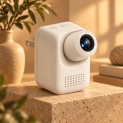 Mini proyector compacto con enchufe integrado – Proyector que ahorra espacio para recámaras y espacios pequeños