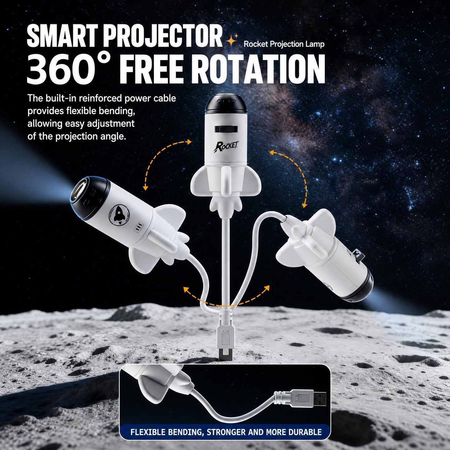 🌳BVJ® Smart Wi-Fi Rocket Star Projector Night Light—💝Create a magical galaxy, ocean, and starry-sky atmosphere for bedrooms, kids’ rooms, and relaxing nights.
