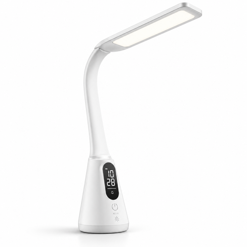 Lámpara LED moderna de escritorio con reloj digital – Lámpara flexible con pantalla y controles táctiles