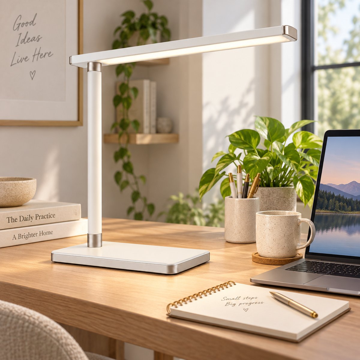 Lámpara LED de escritorio minimalista en color blanco – Luz de trabajo delgada para oficina, home office y espacios de lectura