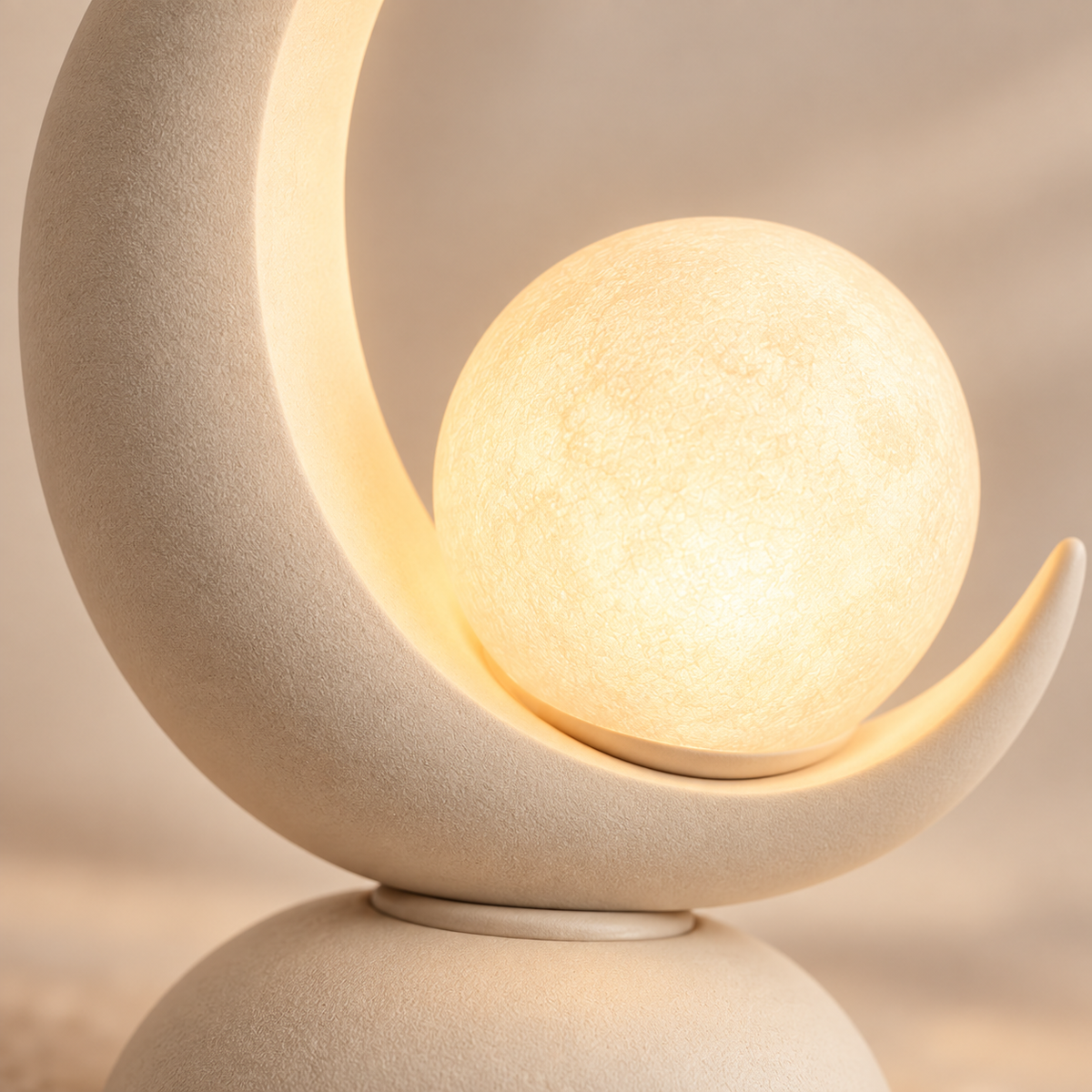 Lámpara de mesa LED con forma de luna y esfera luminosa – Luz nocturna decorativa con cálida luz ambiental