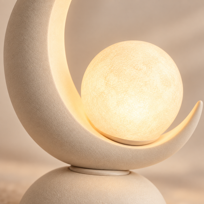Lámpara de mesa LED con forma de luna y esfera luminosa – Luz nocturna decorativa con cálida luz ambiental