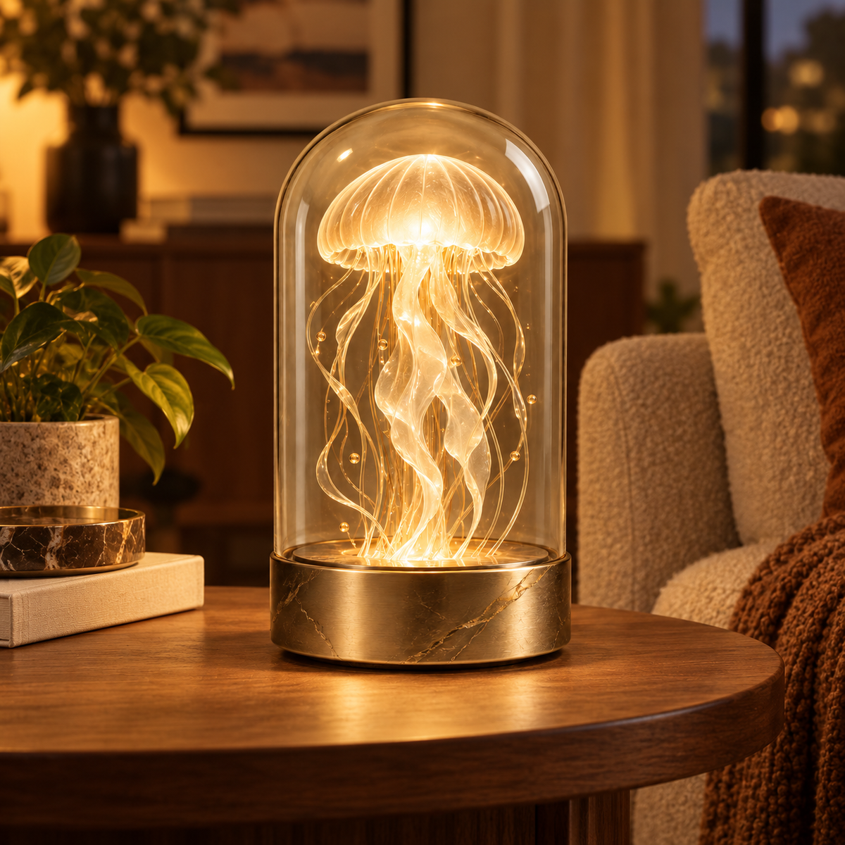 Lámpara decorativa de medusa bajo cristal – Elegante luz ambiental con un cálido resplandor para salas y recámaras