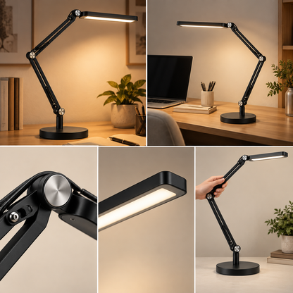 Lámpara LED de escritorio negra con brazo ajustable – Luz de trabajo flexible para oficina, home office y espacios de lectura