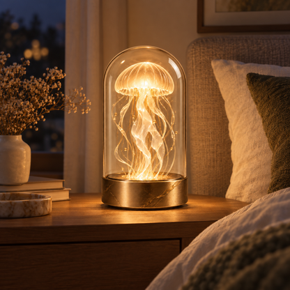 Lámpara decorativa de medusa bajo cristal – Elegante luz ambiental con un cálido resplandor para salas y recámaras