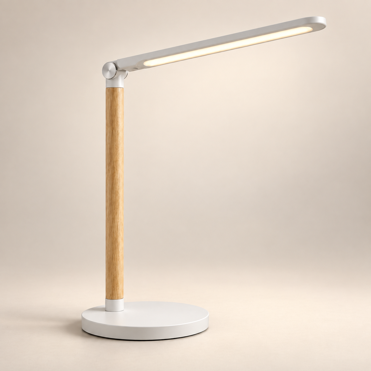Lámpara LED de escritorio minimalista con acabado tipo madera – Luz de trabajo moderna para home office, lectura y estudio