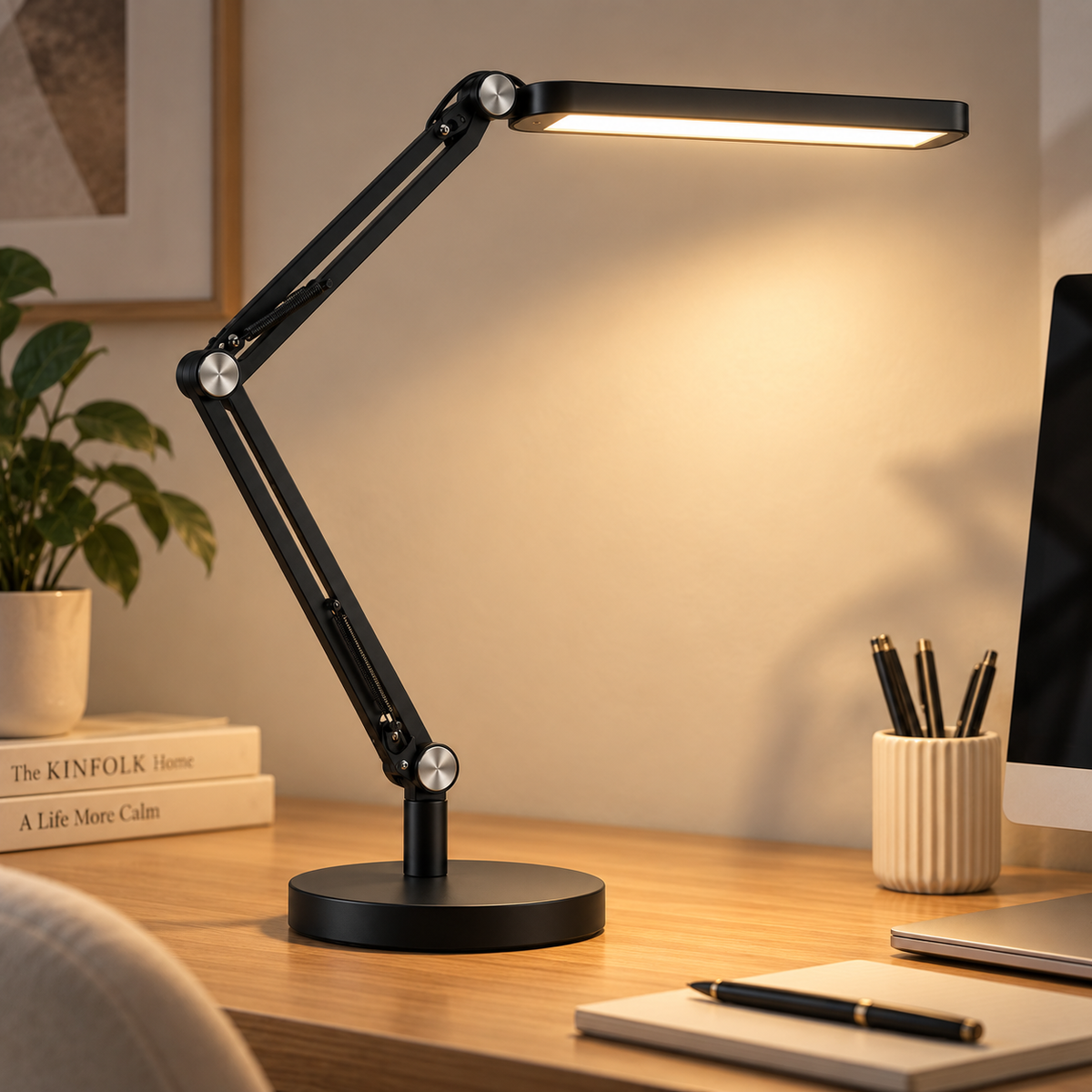 Lámpara LED de escritorio negra con brazo ajustable – Luz de trabajo flexible para oficina, home office y espacios de lectura