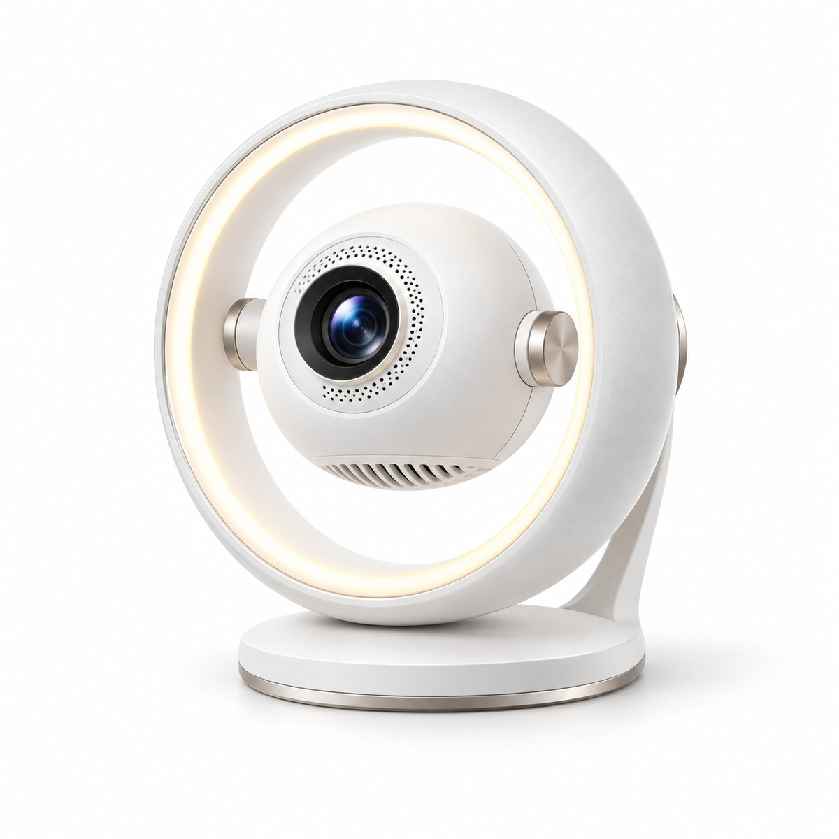 Mini proyector moderno con luz de aro – Proyector compacto para cine en casa con iluminación ambiental decorativa