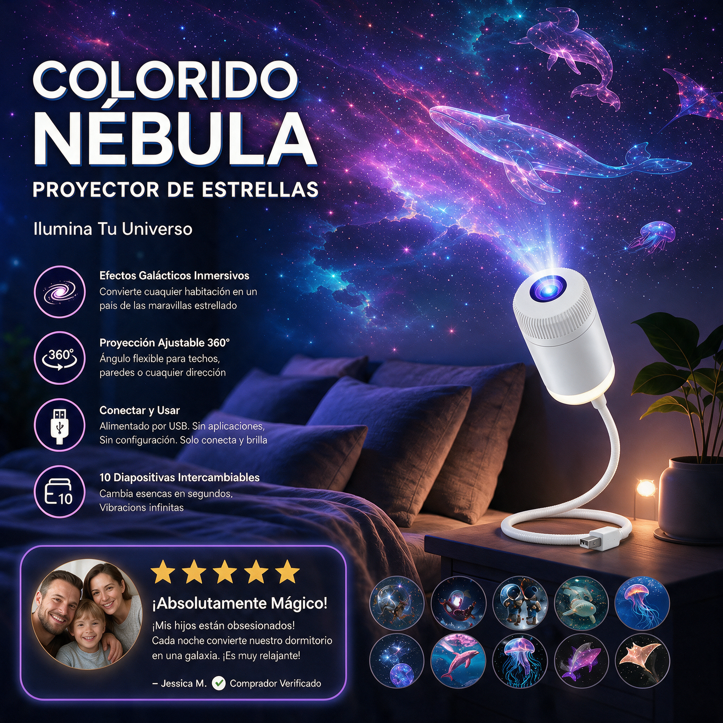 🌳 Comauo® Proyector de Luz de Noche - Proyector Estelar Holográfico Inteligente