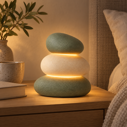 Lámpara LED de mesa con diseño de piedras apiladas – Luz ambiental decorativa con un cálido resplandor blanco