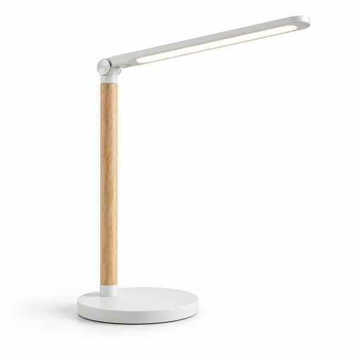 Lámpara LED de escritorio minimalista con acabado tipo madera – Luz de trabajo moderna para home office, lectura y estudio