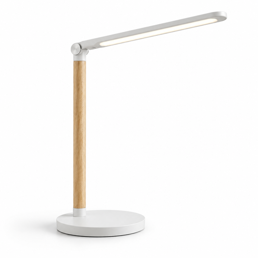 Lámpara LED de escritorio minimalista con acabado tipo madera – Luz de trabajo moderna para home office, lectura y estudio