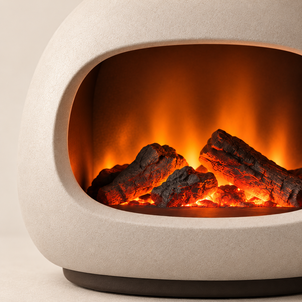 Lámpara LED decorativa tipo chimenea en blanco crema – Luz ambiental moderna con acogedor efecto de llama