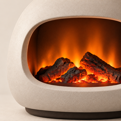 Lámpara LED decorativa tipo chimenea en blanco crema – Luz ambiental moderna con acogedor efecto de llama