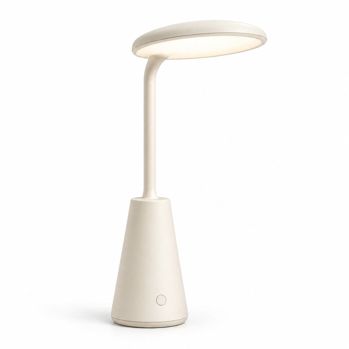 Lámpara LED de mesa en blanco crema con cabezal ovalado – Luz ambiental minimalista para escritorio, buró y hogar