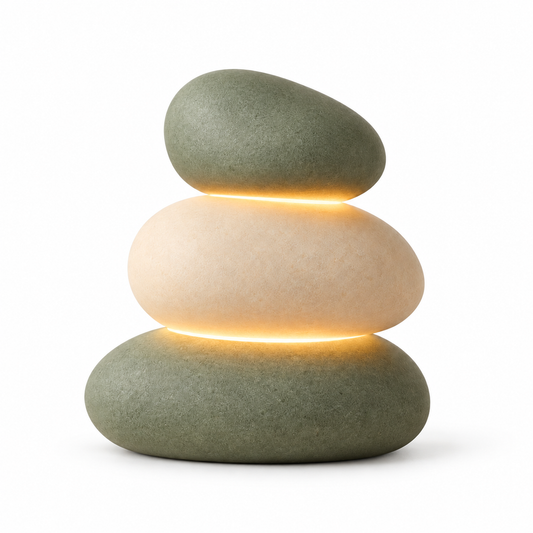 Lámpara LED de mesa con diseño de piedras apiladas – Luz ambiental decorativa con un cálido resplandor blanco