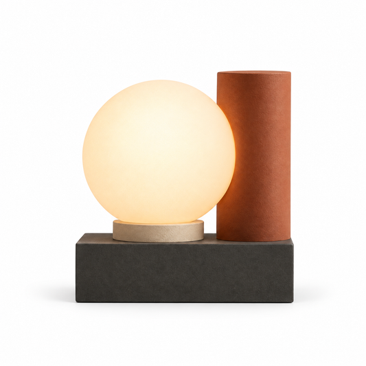 Lámpara LED moderna de mesa con esfera luminosa – Luz ambiental geométrica en tonos naturales cálidos