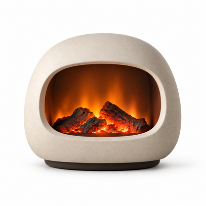 Lámpara LED decorativa tipo chimenea en blanco crema – Luz ambiental moderna con acogedor efecto de llama