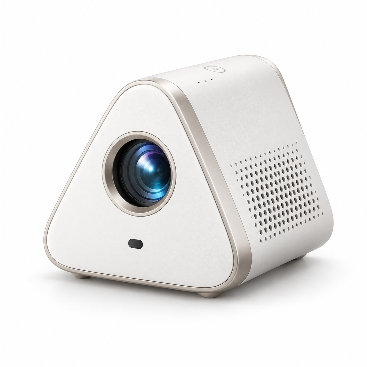 Proyector compacto de cine en casa con diseño triangular – Mini proyector moderno para sala, recámara y noches de películas